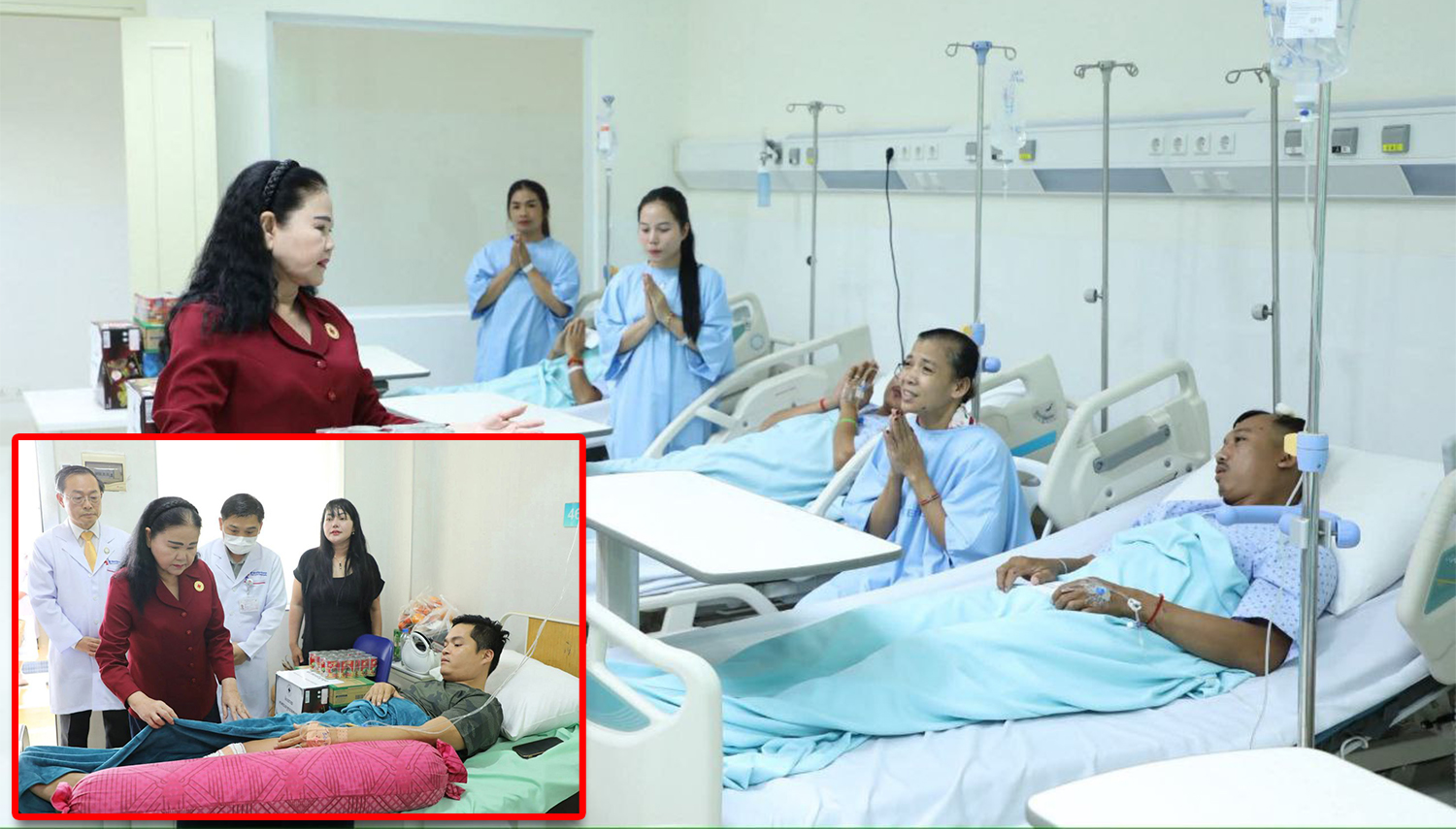 សម្ដេចកិត្ដិព្រឹទ្ធបណ្ឌិត ប៊ុន រ៉ានី ហ៊ុនសែន បន្តចុះសួរសុខទុក្ខ បងប្អូនវីរយុទ្ធជន ការពារបូរណភាពទឹកដី! ដែលរងរបួស កំពុងសម្រាកព្យាបាល នៅតាមមន្ទីរពេទ្យនានា ក្នុងរាជធានីភ្នំពេញ!!!