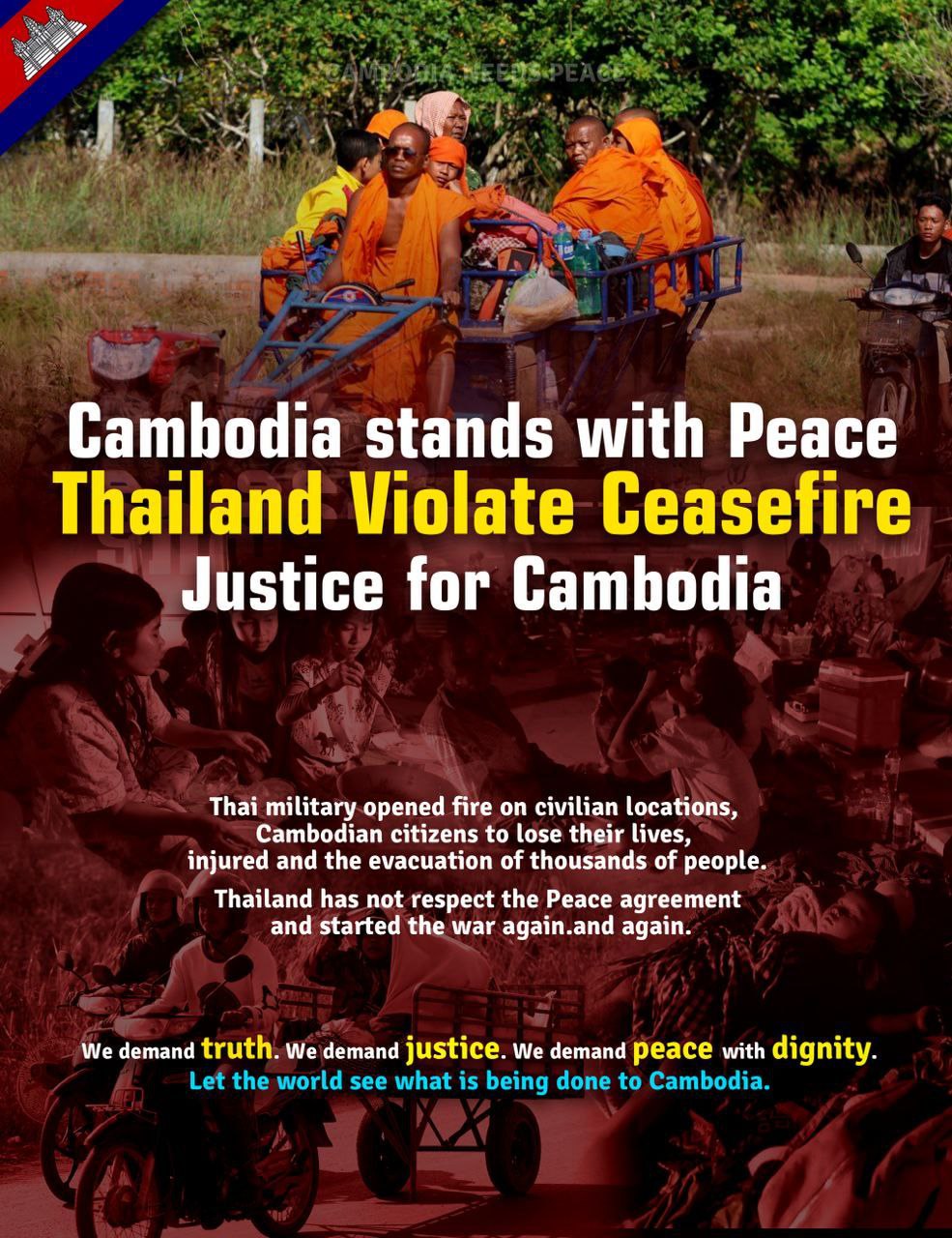 Cambodia stands with Peace, Thailand Violate Ceasefire, Justice for Cambodia